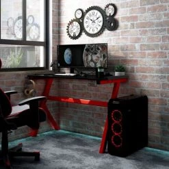 Bureau De Jeu à LED En Forme De Y Noir Et Rouge 110x60x75 Cm VidaXL