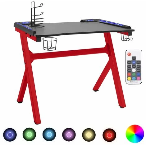 Bureau De Jeu à LED En Forme De Y Noir Et Rouge 110x60x75 Cm VidaXL 4 Bureau De Jeu à LED En Forme De Y Noir Et Rouge 110x60x75 Cm VidaXL – Image 2