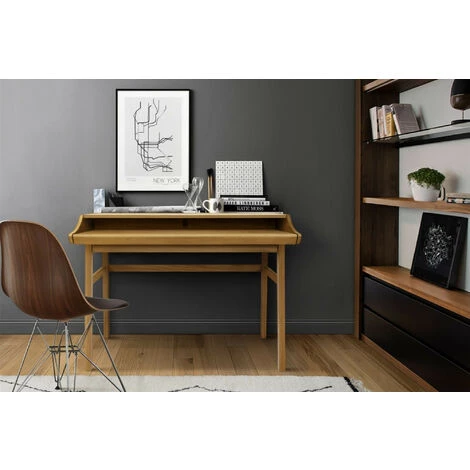 HELLIN Bureau En Bois Avec Plateau Coulissant - HOPKINS - Chêne 4 HELLIN Bureau En Bois Avec Plateau Coulissant - HOPKINS - Chêne – Image 2