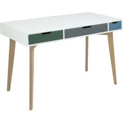 HELLIN Bureau 3 Tiroirs De Couleurs - KARL - Blanc