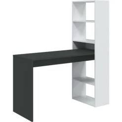 CAESAROO Bureau 120x53 Cm Blanc Mat Et Gris Anthracite Avec Bibliothèque 144 Cm | Blanc Et Gris Anthracite -France Bureau Soldes 2022 49806027 4