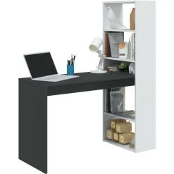 CAESAROO Bureau 120x53 Cm Blanc Mat Et Gris Anthracite Avec Bibliothèque 144 Cm | Blanc Et Gris Anthracite -France Bureau Soldes 2022 49806027 5