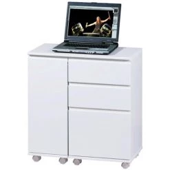 Bureau Sur Roulettes Pour Ordinateur Portable 3 Tiroirs/1 Porte, Dim : 121 X 36,5 X 72 Cm -PEGANE-
