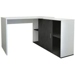 Bureau D'Angle Modulable Avec Étagères De Rangement - Valley - Calicosy - Blanc / Gris - Blanc / Gris