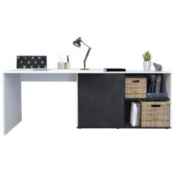 Bureau D'Angle Modulable Avec Étagères De Rangement - Valley - Calicosy - Blanc / Gris - Blanc / Gris -France Bureau Soldes 2022 49905504 3