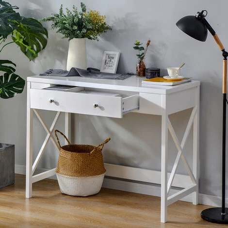Foroo Bureau 100x48x78cm Bureau D'ordinateur Bureau De Travail Coiffeuse Sans Miroir Bureau En Bois Et Ch¨ºne Design Scandinave Moderne 6 Foroo Bureau 100x48x78cm Bureau D'ordinateur Bureau De Travail Coiffeuse Sans Miroir Bureau En Bois Et Ch¨ºne Design Scandinave Moderne – Image 4