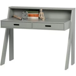 Bureau En Pin Coloris Gris Béton - 93 X 112 X 55 Cm -PEGANE- -France Bureau Soldes 2022 50174868 4