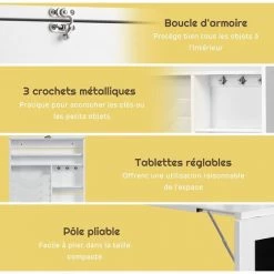 COSTWAY Bureau Mural Rabattable, Table Murale Pliable Avec Compartiments Intégrés Et Plateau Inscriptible, 87 X 60 X 150 CM Blanc -France Bureau Soldes 2022 50197414 3