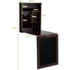 COSTWAY Bureau Mural Rabattable, Table Murale Pliable Avec Compartiments Intégrés Et Plateau Inscriptible, 87 X 60 X 150 CM Marron -France Bureau Soldes 2022 50197418 5