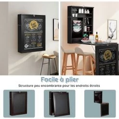 COSTWAY Bureau Mural Rabattable, Table Murale Pliable Avec Compartiments Intégrés Et Plateau Inscriptible, 87 X 60 X 150 CM Noir 10 COSTWAY Bureau Mural Rabattable, Table Murale Pliable Avec Compartiments Intégrés Et Plateau Inscriptible, 87 X 60 X 150 CM Noir -France Bureau Soldes 2022 50197421 4