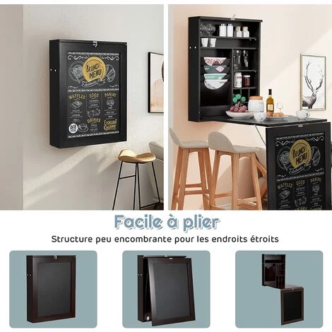 COSTWAY Bureau Mural Rabattable, Table Murale Pliable Avec Compartiments Intégrés Et Plateau Inscriptible, 87 X 60 X 150 CM Noir 6 COSTWAY Bureau Mural Rabattable, Table Murale Pliable Avec Compartiments Intégrés Et Plateau Inscriptible, 87 X 60 X 150 CM Noir – Image 4