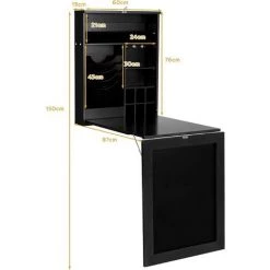 COSTWAY Bureau Mural Rabattable, Table Murale Pliable Avec Compartiments Intégrés Et Plateau Inscriptible, 87 X 60 X 150 CM Noir 11 COSTWAY Bureau Mural Rabattable, Table Murale Pliable Avec Compartiments Intégrés Et Plateau Inscriptible, 87 X 60 X 150 CM Noir -France Bureau Soldes 2022 50197421 5