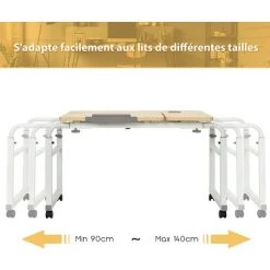 COSTWAY Bureau Informatique Réglable En Hauteur Et En Longueur, Table De Lit Avec Rroues Verrouillables, Plateau Iclinable Et Dispositif Anti-pincement 90-140 X 60 X 56-85 Cm Naturel -France Bureau Soldes 2022 50197423 3