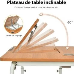 COSTWAY Bureau Informatique Réglable En Hauteur Et En Longueur, Table De Lit Avec Rroues Verrouillables, Plateau Iclinable Et Dispositif Anti-pincement 90-140 X 60 X 56-85 Cm Café -France Bureau Soldes 2022 50197448 2