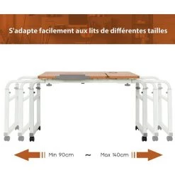 COSTWAY Bureau Informatique Réglable En Hauteur Et En Longueur, Table De Lit Avec Rroues Verrouillables, Plateau Iclinable Et Dispositif Anti-pincement 90-140 X 60 X 56-85 Cm Café -France Bureau Soldes 2022 50197448 3