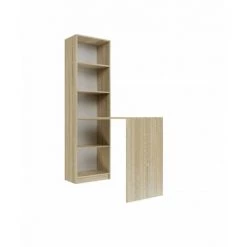 HUCOCO KAFFI - Bureau Avec Bibliothèque Style Scandinave Bureau - 50x125x181 - 5 Tablettes - Sonoma