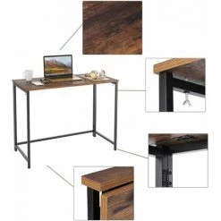 FURCHEN Bureau Pliable Table De Travail Vintage Table D’ordinateur Pour Salon Salle De Jeux En BoisDesign Industriel 98x47,5x75cm -France Bureau Soldes 2022 50256123 4
