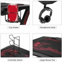 FURCHEN Table D'ordinateur Ergonomique Avec Gestion De Câbles Porte-gobelet Crochet-casque Et Tapis De Souris Noir 110x55x75cm 9 FURCHEN Table D'ordinateur Ergonomique Avec Gestion De Câbles Porte-gobelet Crochet-casque Et Tapis De Souris Noir 110x55x75cm -France Bureau Soldes 2022 50256126 3