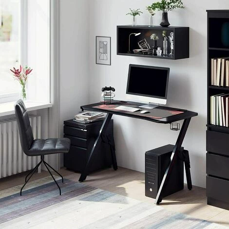 FURCHEN Table D'ordinateur Ergonomique Avec Gestion De Câbles Porte-gobelet Crochet-casque Et Tapis De Souris Noir 110x55x75cm 7 FURCHEN Table D'ordinateur Ergonomique Avec Gestion De Câbles Porte-gobelet Crochet-casque Et Tapis De Souris Noir 110x55x75cm – Image 5