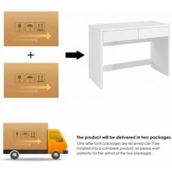 FURCHEN Bureau Table Pour Ordinateur Travail Table D'étude PC Tableau Bureau Avec 2 Tiroirs Pour Chambre Blanc 108x77x50cm -France Bureau Soldes 2022 50256179 3