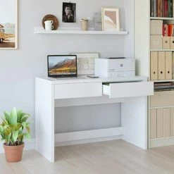 FURCHEN Bureau Table Pour Ordinateur Travail Table D'étude PC Tableau Bureau Avec 2 Tiroirs Pour Chambre Blanc 108x77x50cm -France Bureau Soldes 2022 50256179 5