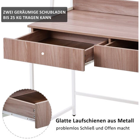 JN.SONGS Bureau D'ordinateur Table Informatique Avec Tiroir Et étagères De Rangement , 120x55x144 Cm, Nature+Blanc 6 JN.SONGS Bureau D'ordinateur Table Informatique Avec Tiroir Et étagères De Rangement , 120x55x144 Cm, Nature+Blanc – Image 4