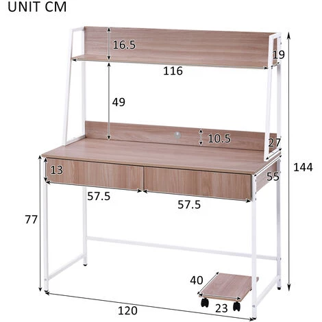 JN.SONGS Bureau D'ordinateur Table Informatique Avec Tiroir Et étagères De Rangement , 120x55x144 Cm, Nature+Blanc 7 JN.SONGS Bureau D'ordinateur Table Informatique Avec Tiroir Et étagères De Rangement , 120x55x144 Cm, Nature+Blanc – Image 5