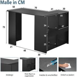 JN.SONGS Bureau D'angle Avec Cube D'étagère Travail Bureau D'ordinateur Forme L Meuble Du Bureau Travail , Noir - Noir -France Bureau Soldes 2022 50599936 4