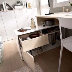 Bureau Angulaire Coloris naturel/blanc Brillant - Longueur 139 X Profondeur 92 X Hauteur 75 Cm -PEGANE- -France Bureau Soldes 2022 50697794 5