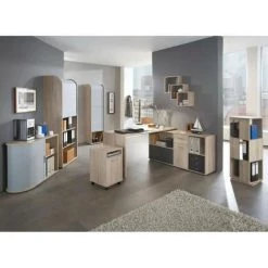 Bureau D'Angle Modulable Avec Caisson, Tiroir Et Étagères De Rangements - Lex - Calicosy - Chêne Clair - Chêne Clair -France Bureau Soldes 2022 50702696 2