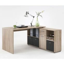 Bureau D'Angle Modulable Avec Caisson, Tiroir Et Étagères De Rangements - Lex - Calicosy - Chêne Clair - Chêne Clair -France Bureau Soldes 2022 50702696 4