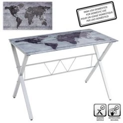 LOLAHOME Bureau Carte Contemporain En Métal Gris Et Cristal Trempé 75x60x110 Cm -France Bureau Soldes 2022 50736206 5