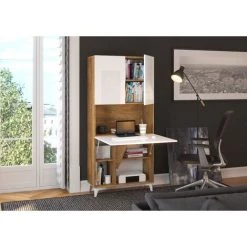 BIM FURNITURE Bureau Pliant MEGAN 1 Bibliothèque Chêne Bordeaux / Blanc -France Bureau Soldes 2022 50754595 4