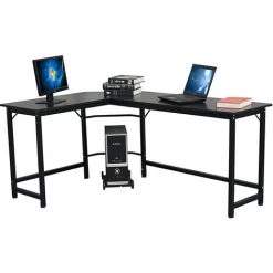 OUYIFAN Table D'ordinateur De Bureau D'ordinateur De Bureau En Forme De L Pour La Maison Et Le Bureau De Poste De Travail Noir