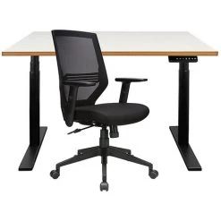 NOVIGAMI Ensemble De Bureau | Bureau Réglable En Hauteur électriquement Josi | Blanc-multiplis | Largeur 120 Cm | Chaise De - Blanc/multiplis | Piétement : Noir
