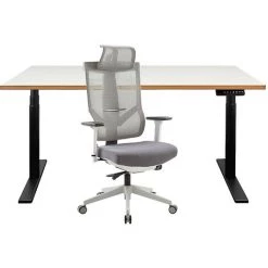 NOVIGAMI Ensemble De Bureau | Bureau Réglable En Hauteur électriquement Josi | Blanc-multiplis | Largeur 160 Cm | Chaise De - Blanc/multiplis | Piétement : Noir