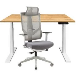 NOVIGAMI Ensemble De Bureau | Bureau Réglable En Hauteur électriquement Josi | Chêne | Largeur 120 Cm | Chaise De Bureau Kalik - Chêne | Piétement : Blanc