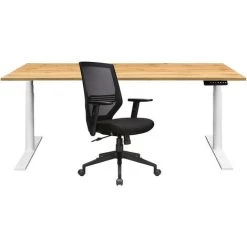 NOVIGAMI Ensemble De Bureau | Bureau Réglable En Hauteur électriquement Josi | Chêne | Largeur 180 Cm | Chaise De Bureau Lokai - Chêne | Piétement : Blanc
