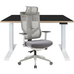NOVIGAMI Ensemble De Bureau | Bureau Réglable En Hauteur électriquement Ototo | Noir-multiplis | 120 Cm | Chaise De Bureau Kalik - Plateau : Noir/multiplis
