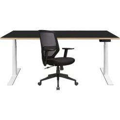 NOVIGAMI Ensemble De Bureau | Bureau Réglable En Hauteur électriquement Josi | Noir-multiplis | Largeur 180 Cm | Chaise De Bureau - Noir/multiplis | Piétement : Blanc