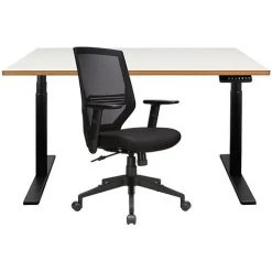 NOVIGAMI Ensemble De Bureau | Bureau Réglable En Hauteur électriquement Josi | Blanc-multiplis | Largeur 140 Cm | Chaise De - Blanc/multitiplis | Piétement : Noir