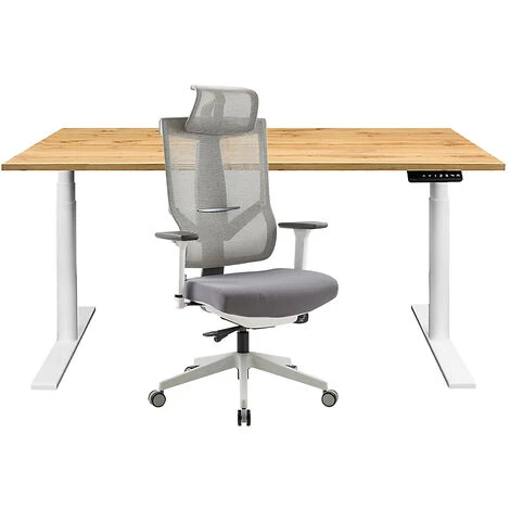 NOVIGAMI Ensemble De Bureau | Bureau Réglable En Hauteur électriquement Josi | Chêne | Largeur 160 Cm | Chaise De Bureau Kalik - Chêne | Piétement : Blanc 3 NOVIGAMI Ensemble De Bureau | Bureau Réglable En Hauteur électriquement Josi | Chêne | Largeur 160 Cm | Chaise De Bureau Kalik - Chêne | Piétement : Blanc