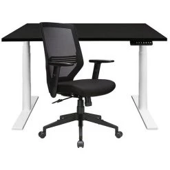 NOVIGAMI Ensemble De Bureau | Bureau Réglable En Hauteur électriquement Josi | Noir | Largeur 120 Cm | Chaise De Bureau Lokai - Noir | Piétement : Blanc