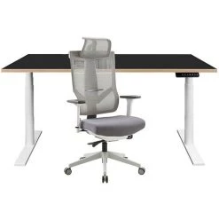 NOVIGAMI Ensemble De Bureau | Bureau Réglable En Hauteur électriquement Josi | Noir-multiplis | Largeur 160 Cm | Chaise De Bureau - Noir/multiplis | Piétement : Blanc