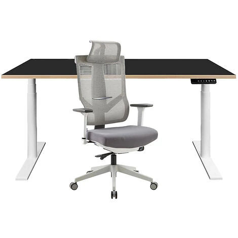 NOVIGAMI Ensemble De Bureau | Bureau Réglable En Hauteur électriquement Josi | Noir-multiplis | Largeur 160 Cm | Chaise De Bureau - Noir/multiplis | Piétement : Blanc 3 NOVIGAMI Ensemble De Bureau | Bureau Réglable En Hauteur électriquement Josi | Noir-multiplis | Largeur 160 Cm | Chaise De Bureau - Noir/multiplis | Piétement : Blanc