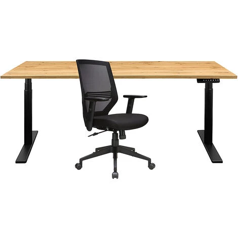NOVIGAMI Ensemble De Bureau | Bureau Réglable En Hauteur électriquement Josi | Chêne | Largeur 180 Cm | Chaise De Bureau Lokai - Chêne | Piétement : Noir 3 NOVIGAMI Ensemble De Bureau | Bureau Réglable En Hauteur électriquement Josi | Chêne | Largeur 180 Cm | Chaise De Bureau Lokai - Chêne | Piétement : Noir