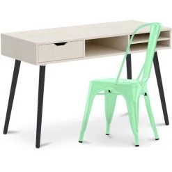 PRIVATEFLOOR Bureau En Bois Design Style Scandinave Beckett + Chaise Stylix 5Kgs Nouvelle édition Métal Menthe - - Menthe