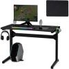 COSTWAY Bureau Gamer Ergonomique, Bureau Informatique Avec Porte-Gobelet, Support Pour Casque Et Tapis De Souris, 115x60x76cm, Noir
