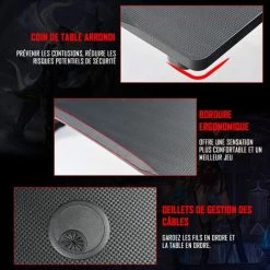 COSTWAY Bureau Gamer Ergonomique, Bureau Informatique Avec Porte-Gobelet, Support Pour Casque Et Tapis De Souris, 115x60x76cm, Noir -France Bureau Soldes 2022 50954135 3