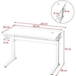 COSTWAY Bureau Gamer Ergonomique, Bureau Informatique Avec Porte-Gobelet, Support Pour Casque Et Tapis De Souris, 115x60x76cm, Noir -France Bureau Soldes 2022 50954135 5